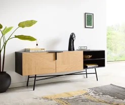SideboardMikkusu 175 cm Bambus Natur Mango Schwarz 2 Türen 2 Fächer Metall Schwarz Versandfertig ca. 06.11.26