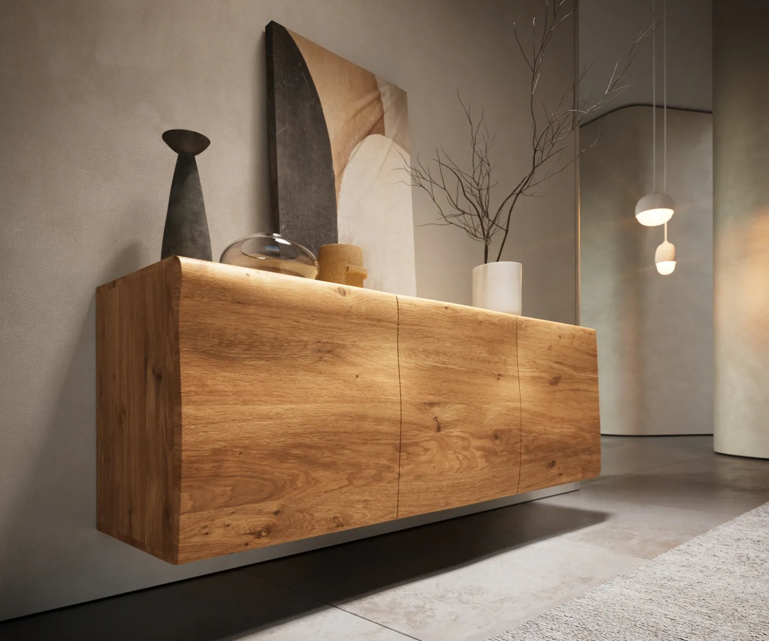 SideboardNew Live-Edge Live-Edge 145 cm Eiche Natur 3 Türen schwebend Sofort versandfertig
