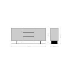 SideboardSolu 145 cm Eiche Natur 2 Türen 3 Schübe Fuß schwebend Metall Schwarz 3D-Front Versandfertig ca. 27.08.26
