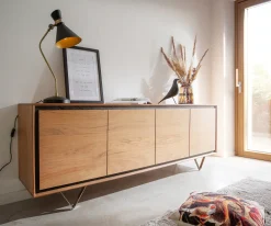 SideboardStonegrace 200 cm Akazie Natur 4 Türen Steinfurnier V-Fuß Sofort versandfertig