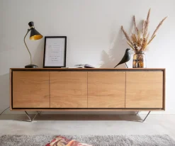 SideboardStonegrace 200 cm Akazie Natur 4 Türen Steinfurnier V-Fuß Sofort versandfertig