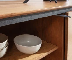 SideboardStonegrace 200 cm Akazie Natur 4 Türen Steinfurnier V-Fuß Sofort versandfertig