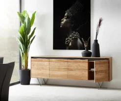 SideboardStonegrace 200x45 cm Akazie Natur 4 Türen Baumkante Sofort versandfertig
