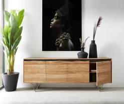 SideboardStonegrace 200x45 cm Akazie Natur 4 Türen Baumkante Sofort versandfertig