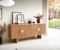 SideboardSurimu 175 cm Akazie Hellbraun 4 Türen 2 Fächer Kork-Griff Holzfüße Versandfertig ca. 28.08.26