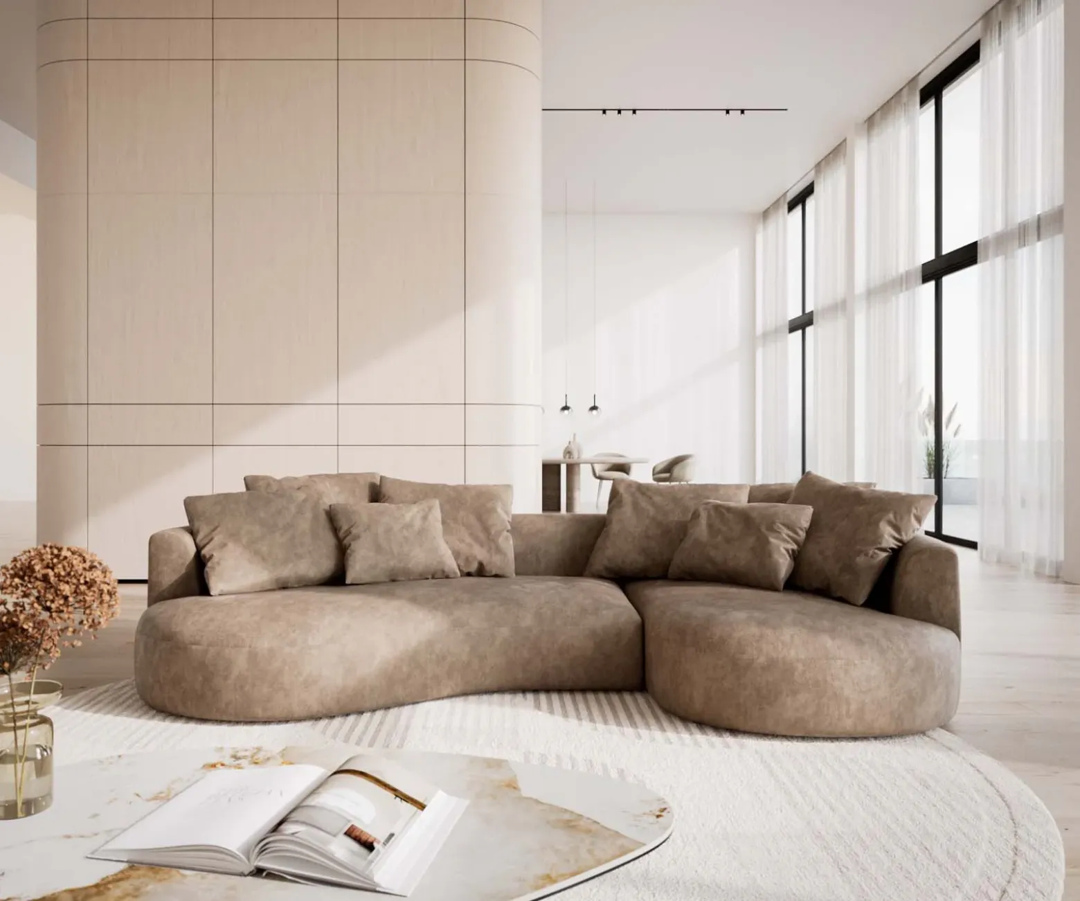 SofaEdina 330x170 cmMikrofaser Taupe Vintage Sofort versandfertig