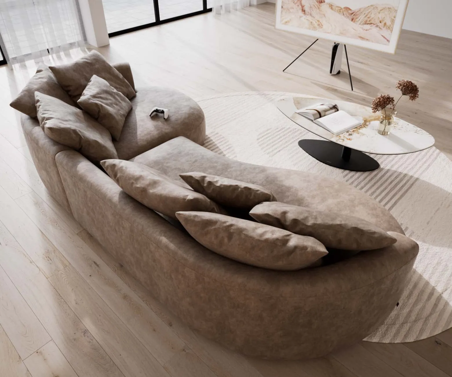 SofaEdina 330x170 cmMikrofaser Taupe Vintage Sofort versandfertig