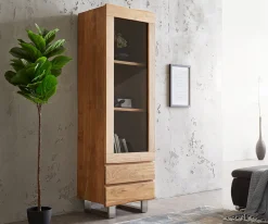 VitrineLive-Edge 60x190 cm Akazie Natur Baumkante 1 Tür 2 Schubladen Massiv Sofort versandfertig