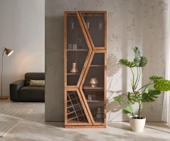 VitrineTaza 75x210 cm Akazie Natur 4 Türen Barschrank Sofort versandfertig