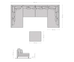 WohnlandschaftClovis XL Weiss Schwarz mit Hocker modular Sofort versandfertig