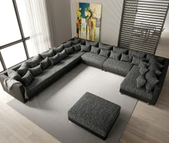 WohnlandschaftClovis XXL Schwarz Hocker Ottomane Links modular Sofort versandfertig