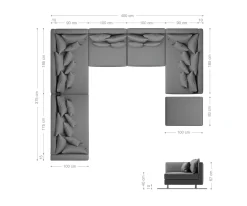 WohnlandschaftClovis XXL Schwarz Hocker Ottomane Links modular Sofort versandfertig