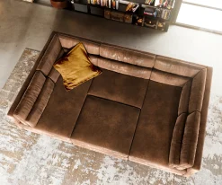 WohnlandschaftElio 300x185 cm Lederimitat Vintage Braun Antik mit Hocker Sofort versandfertig