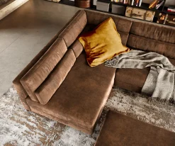 WohnlandschaftElio 300x185 cm Lederimitat Vintage Braun Antik mit Hocker Sofort versandfertig