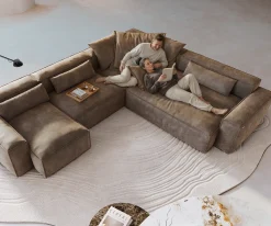WohnlandschaftFreestyle Cozy 360x290 cm Mikrofaser Taupe Vintage Versandfertig ca. 07.11.26