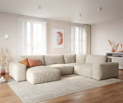 WohnlandschaftLanzo XL 360x260 cm Cord Beige Recamiere variabel Sofort versandfertig