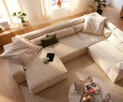 WohnlandschaftSirpio XL 360x260 cm Cord Beige Recamiere variabel Sofort versandfertig